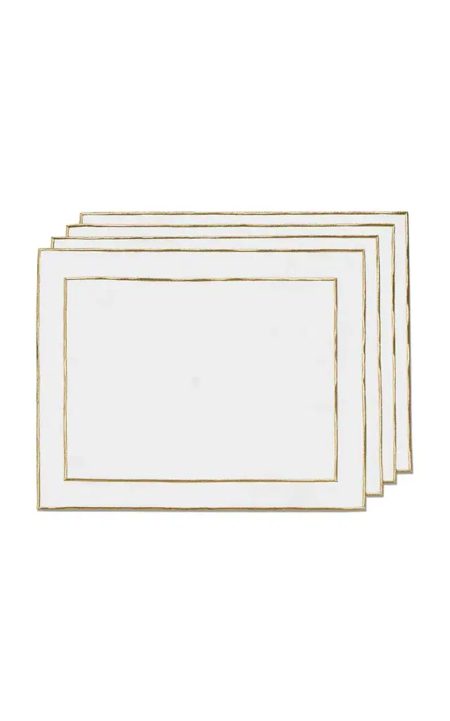 Set-of-Four Small Embroidered Linen Placemats - Gold Set-of-Four Small Embroidered Linen Placemats - Gold