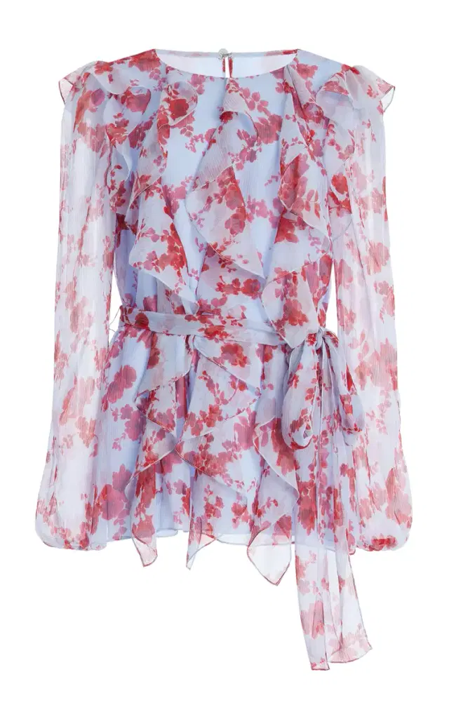 Carolina Herrera Sash-Detailed Ruffled Silk Chiffon Top