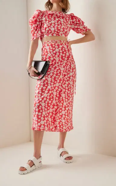 Miu Miu Puff-Sleeve Floral Silk Open-Back Crop Top | Thumbnail 2 Miu Miu Puff-Sleeve Floral Silk Open-Back Crop Top | Thumbnail 2
