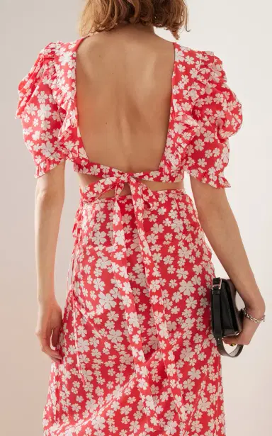 Miu Miu Puff-Sleeve Floral Silk Open-Back Crop Top | Thumbnail 3 Miu Miu Puff-Sleeve Floral Silk Open-Back Crop Top | Thumbnail 3