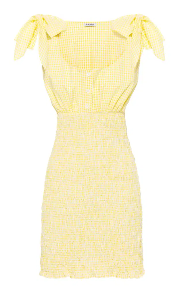 Smocked Checked Cotton Mini Dress