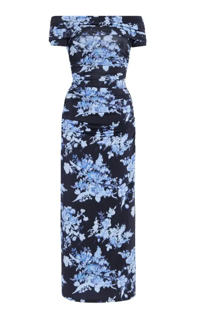 Ruched Jersey Off-The-Shoulder Midi Dress