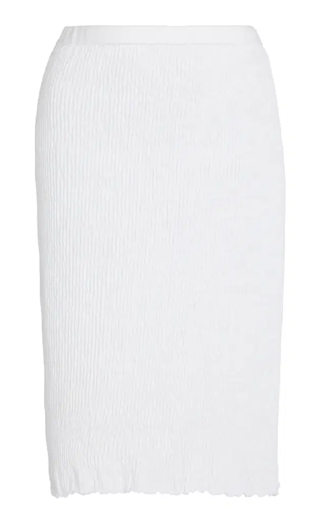 Crinkled-Knit Linen-Blend Pencil Skirt - White