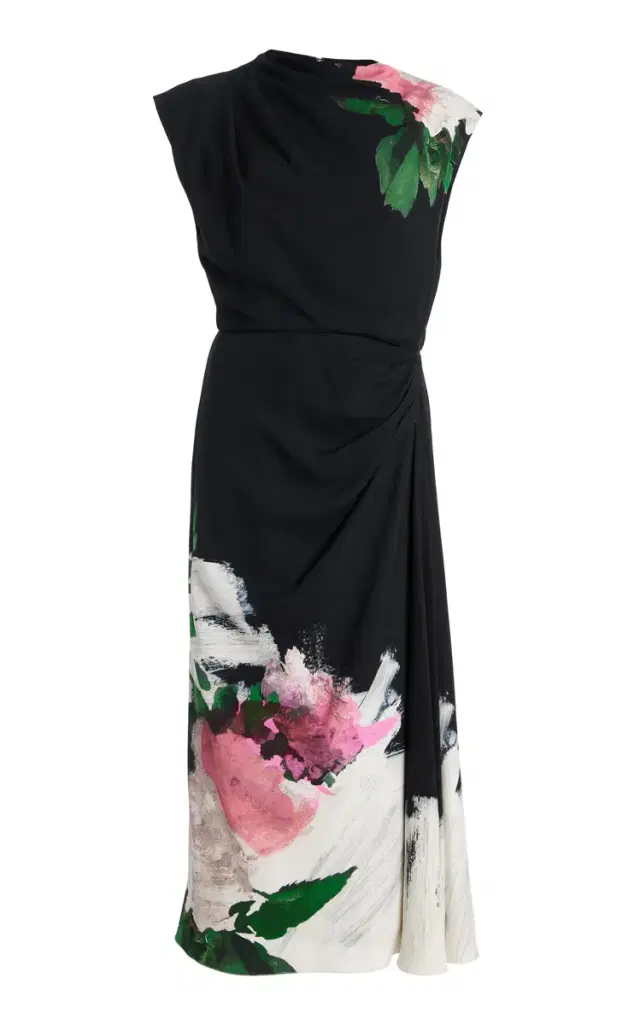 Erdem Printed Satin Midi Dress