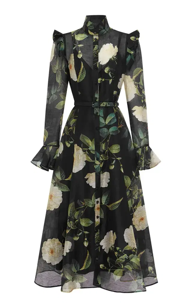 Katrina Floral-Appliquéd Chiffon Midi Dress