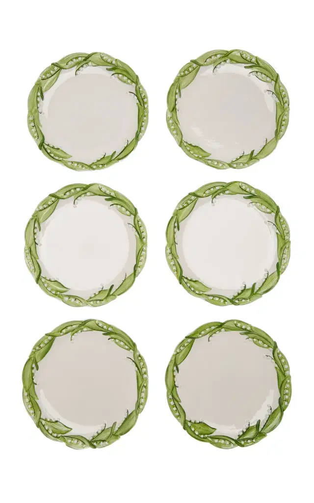Moda Domus Set-of-Six Lily Of The Valley Ceramic Dinner Plates - Blue