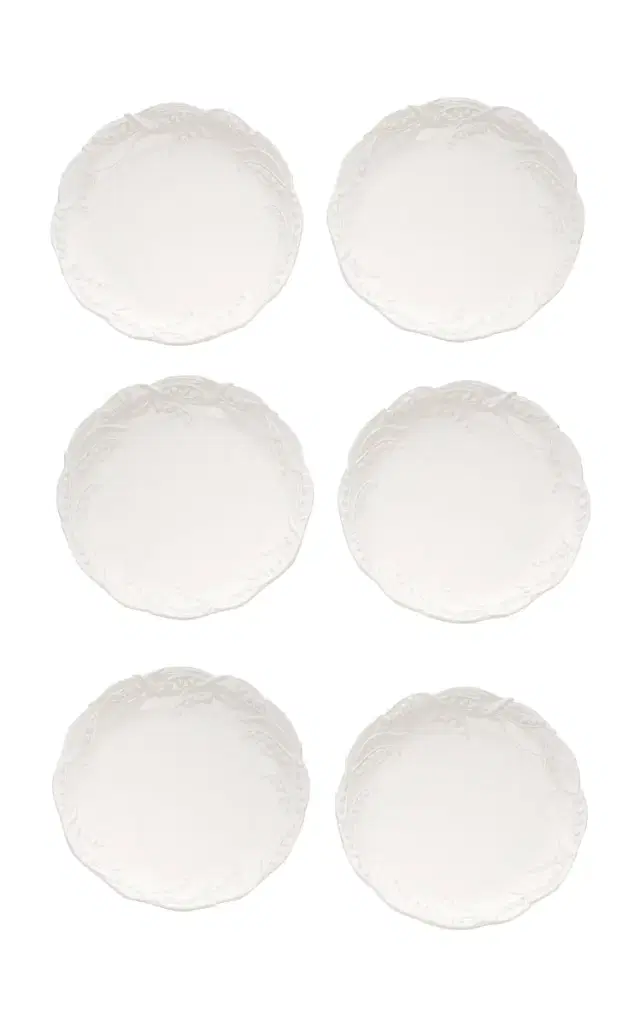 Moda Domus Set of 6 Lily of the Valley Ceramic Dinner Plates - White