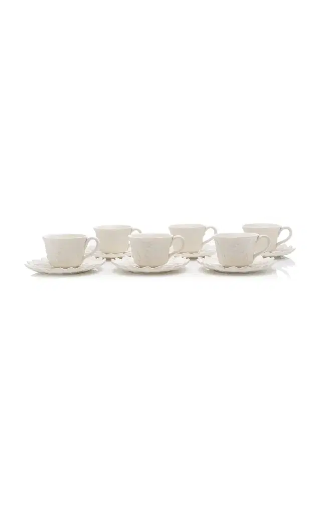 Moda Domus Set-Of-Six Lily Of The Valley Ceramic Breakfast Cup and Saucer - White