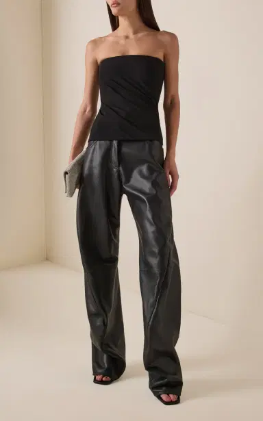 Versace La Vacanza Leather Straight-Leg Pants | Thumbnail 2