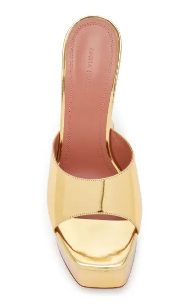 Amina Muaddi Dalida Metallic Leather Platform Mules | Thumbnail 3