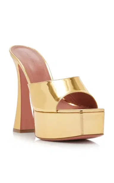 Amina Muaddi Dalida Metallic Leather Platform Mules | Thumbnail 5
