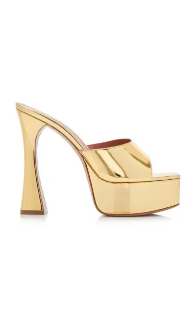 Amina Muaddi Dalida Metallic Leather Platform Mules | Thumbnail 1