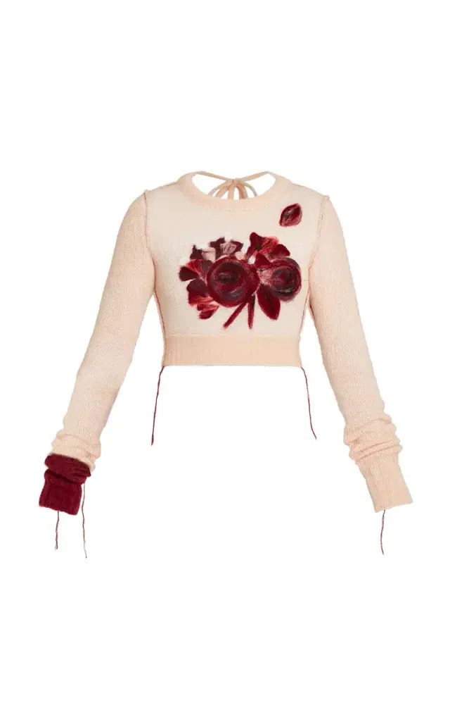 Erdem Embroidered Alpaca-Blend Cropped Sweater
