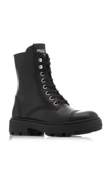 Miu Miu Leather Combat Boots | Thumbnail 7 Miu Miu Leather Combat Boots | Thumbnail 7
