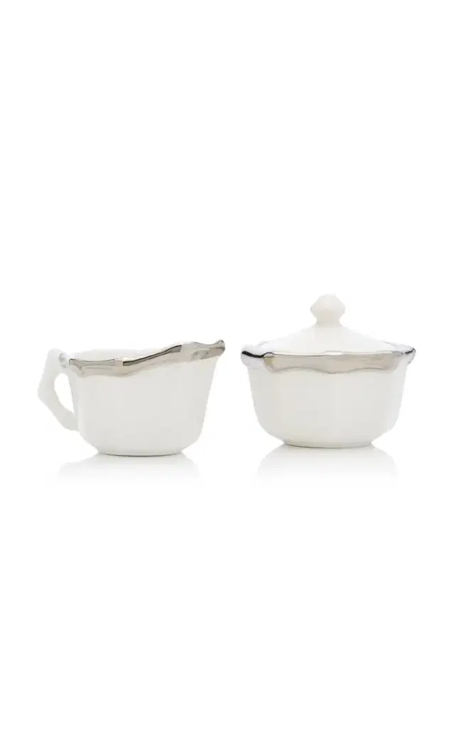 Este Ceramiche for Moda Domus Bamboo Platinum-Trimmed Ceramic Sugar Bowl and Creamer Set - Silver