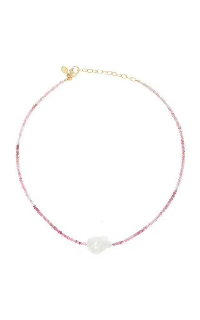 Pink Tourmaline Single Baroque Pearl Gemstone Necklace