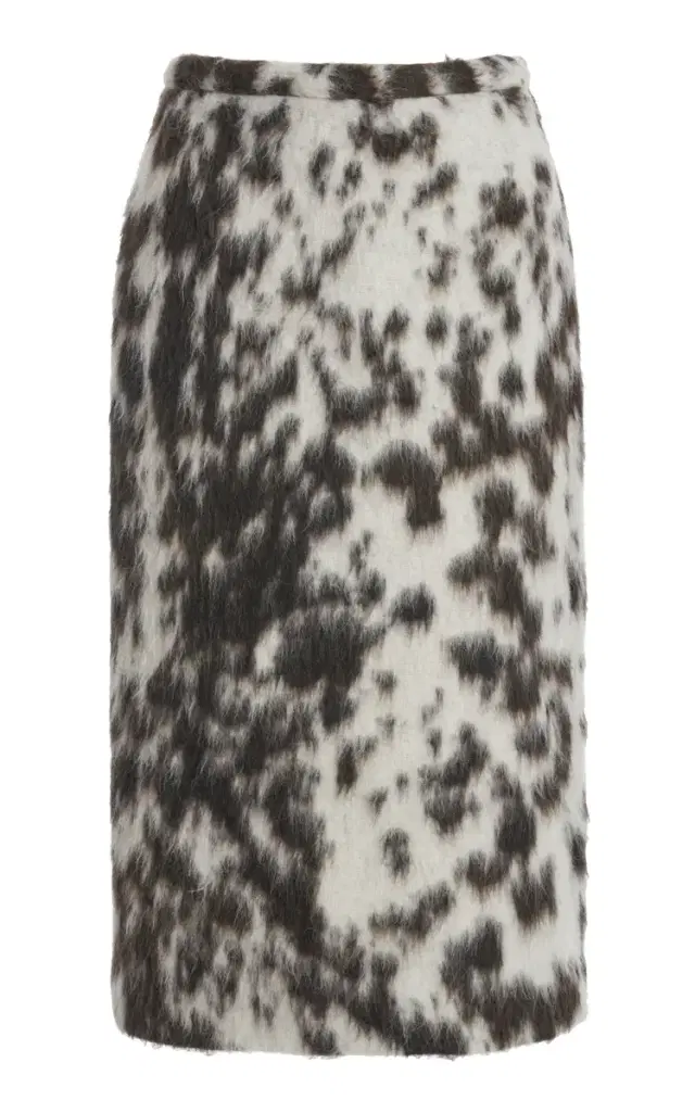 Sokna Cow-Motif Jacquard Midi Skirt - Brown
