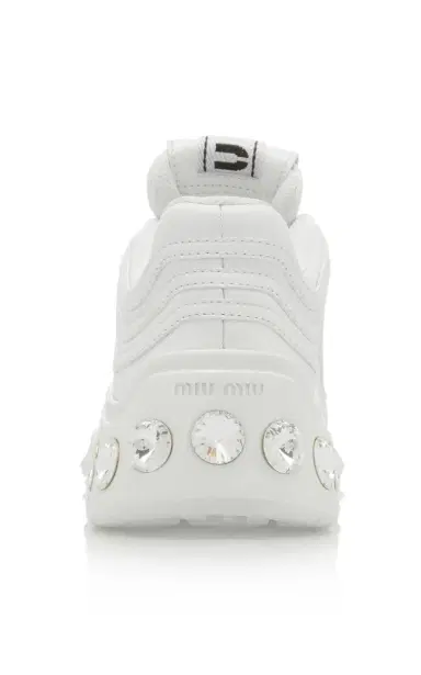 Miu Miu Crystal-Embellished Leather Sneakers | Thumbnail 4 Miu Miu Crystal-Embellished Leather Sneakers | Thumbnail 4