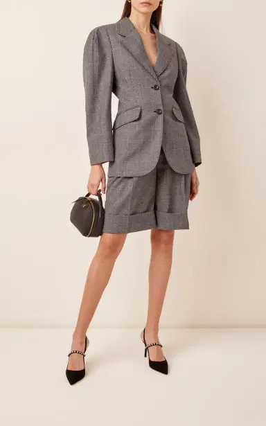 Miu Miu Puff-Sleeve Checked Wool Blazer | Thumbnail 2 Miu Miu Puff-Sleeve Checked Wool Blazer | Thumbnail 2