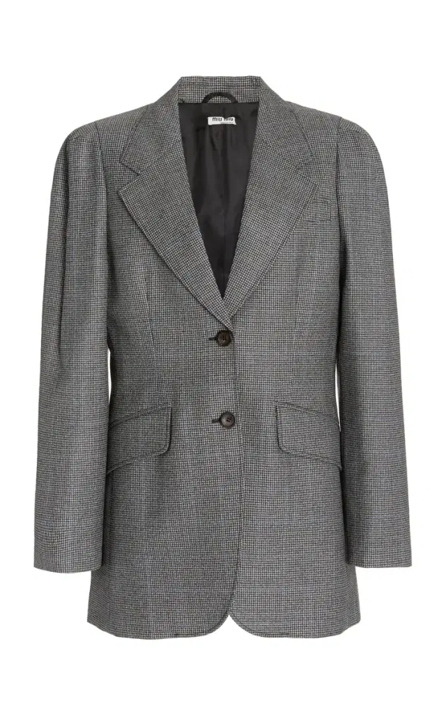 Miu Miu Puff-Sleeve Checked Wool Blazer