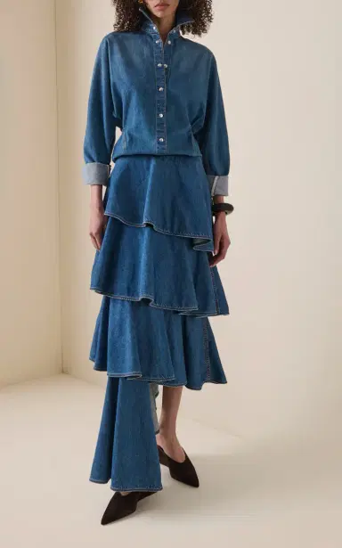 ALAÏA Spiral Denim Skirt | Thumbnail 2