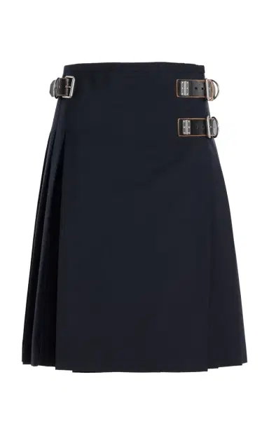 Prada Belt-Detailed Pleated Wool-Blend Midi Skirt | Thumbnail 6