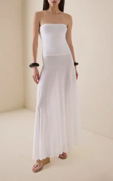 ALAÏA Strapless Linen Maxi Dress | Thumbnail 3