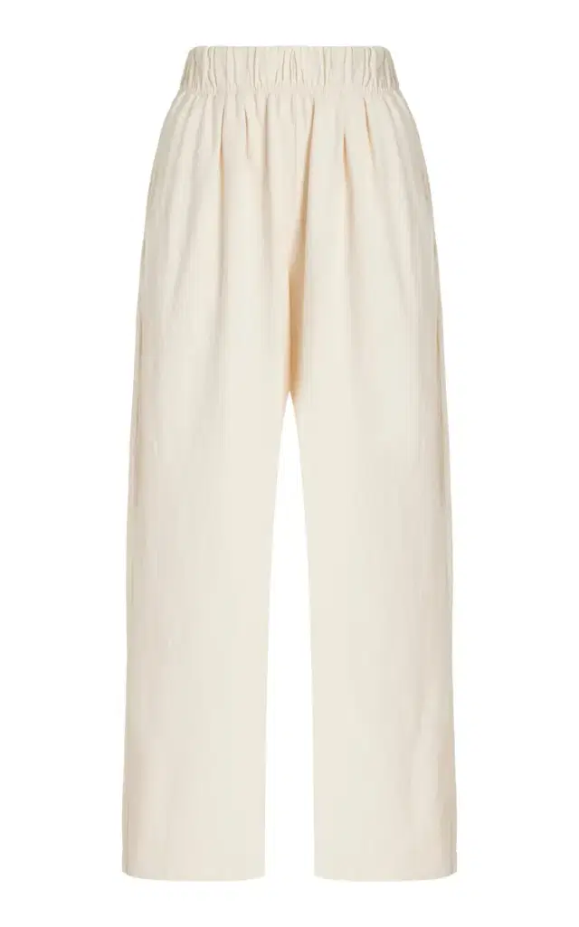 Pleated Cotton Wide-Leg Pants