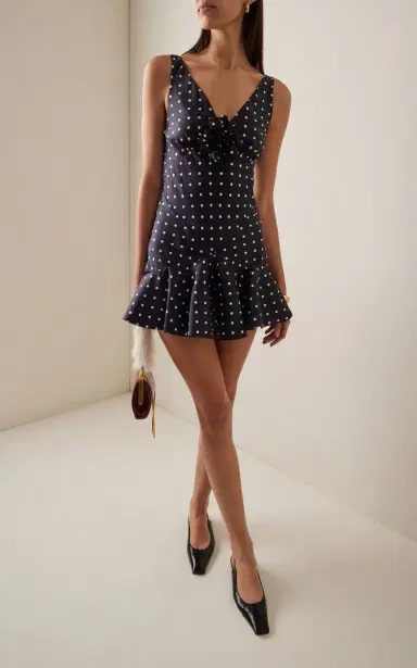 Rodarte Flower-Detailed Polka-Dot Silk-Twill Mini Dress | Thumbnail 2