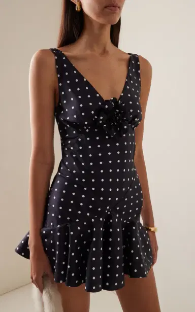 Rodarte Flower-Detailed Polka-Dot Silk-Twill Mini Dress | Thumbnail 3