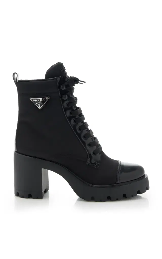 Prada Monolith Leather and Nylon Ankle Boots