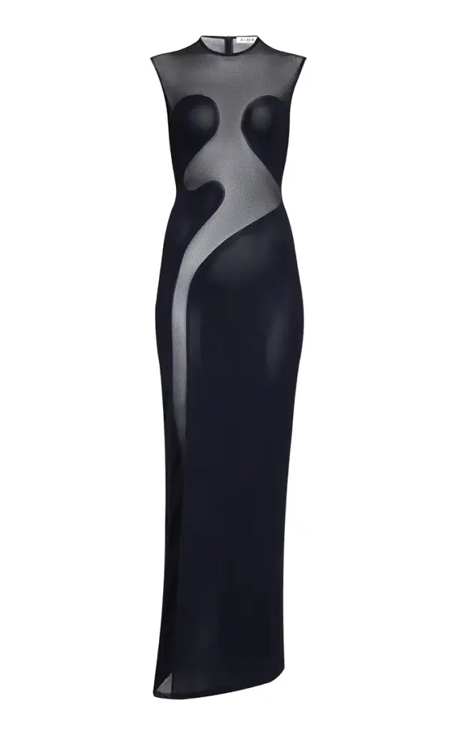 ALAÏA Mesh-Paneled Knit Maxi Dress