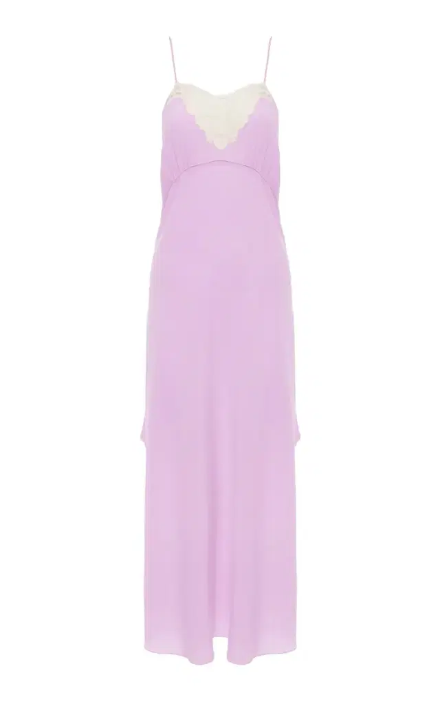 Lace-Trimmed Organic Silk Crepe De Chine Maxi Dress