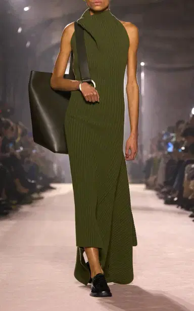 Victoria Beckham Asymmetric Wool-Blend Maxi Dress | Thumbnail 2