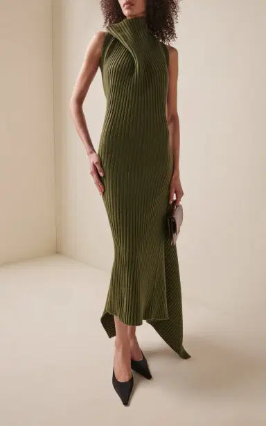 Victoria Beckham Asymmetric Wool-Blend Maxi Dress | Thumbnail 3