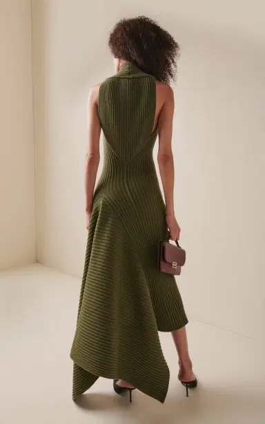 Victoria Beckham Asymmetric Wool-Blend Maxi Dress | Thumbnail 5