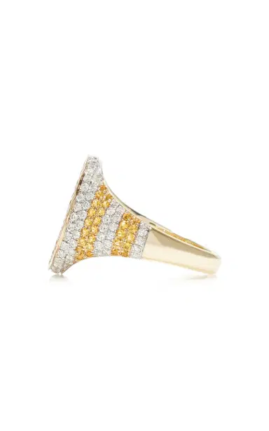 Yvonne Léon Oval Striped Signet Ring With Citrine And Diamonds | Thumbnail 4