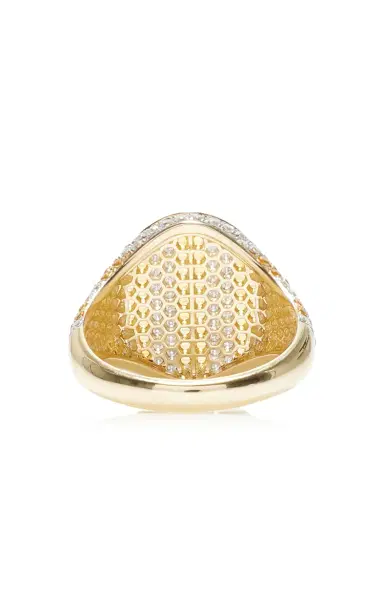 Yvonne Léon Oval Striped Signet Ring With Citrine And Diamonds | Thumbnail 5