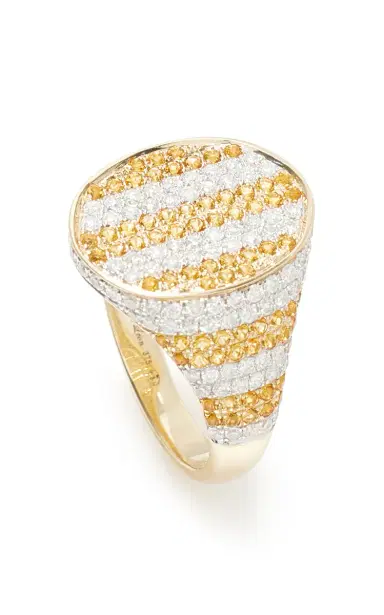 Yvonne Léon Oval Striped Signet Ring With Citrine And Diamonds | Thumbnail 6