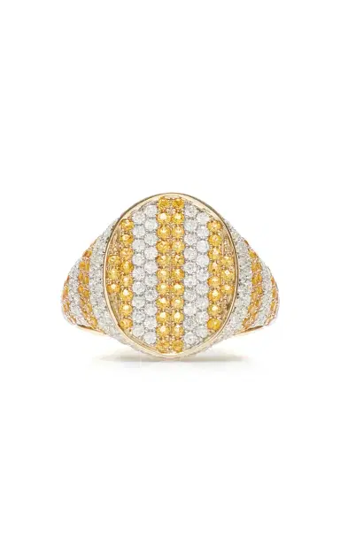 Yvonne Léon Oval Striped Signet Ring With Citrine And Diamonds | Thumbnail 7