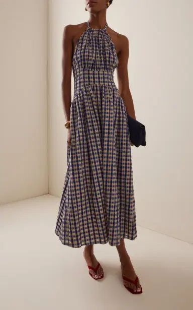 Rosie Assoulin Halt(Er) In The Name of Love Checked-Seersucker Midi Dress | Thumbnail 2