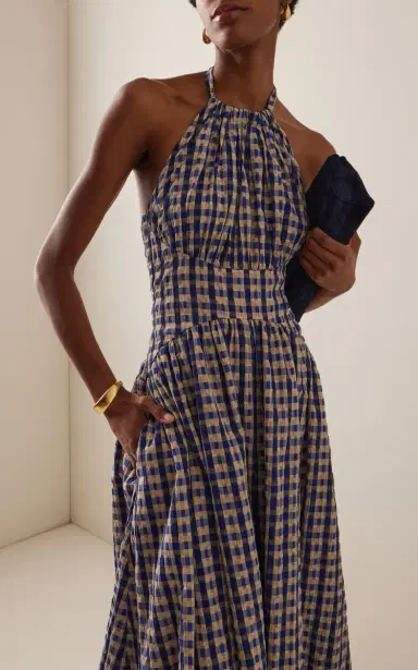 Rosie Assoulin Halt(Er) In The Name of Love Checked-Seersucker Midi Dress | Thumbnail 3