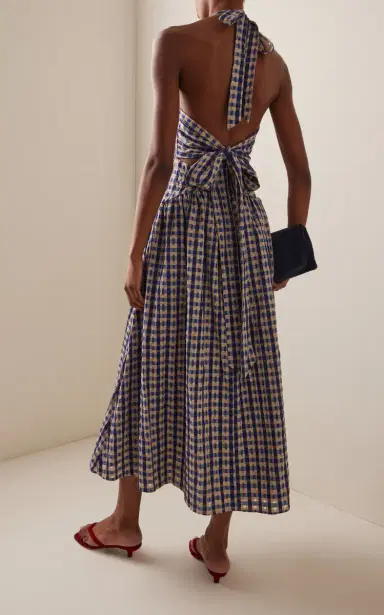 Rosie Assoulin Halt(Er) In The Name of Love Checked-Seersucker Midi Dress | Thumbnail 4