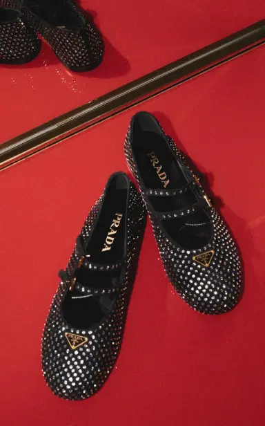 Prada Crystal-Embellished Suede Ballet Flats | Thumbnail 2