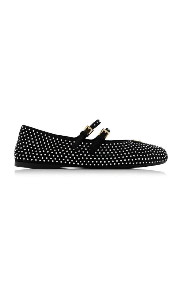 Prada Crystal-Embellished Suede Ballet Flats