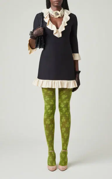 Valentino Garavani Ruffled-Trim Flax Mini Dress | Thumbnail 2 Valentino Garavani Ruffled-Trim Flax Mini Dress | Thumbnail 2