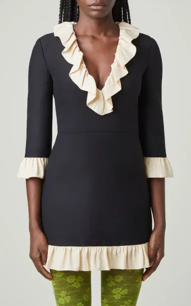 Valentino Garavani Ruffled-Trim Flax Mini Dress | Thumbnail 3 Valentino Garavani Ruffled-Trim Flax Mini Dress | Thumbnail 3
