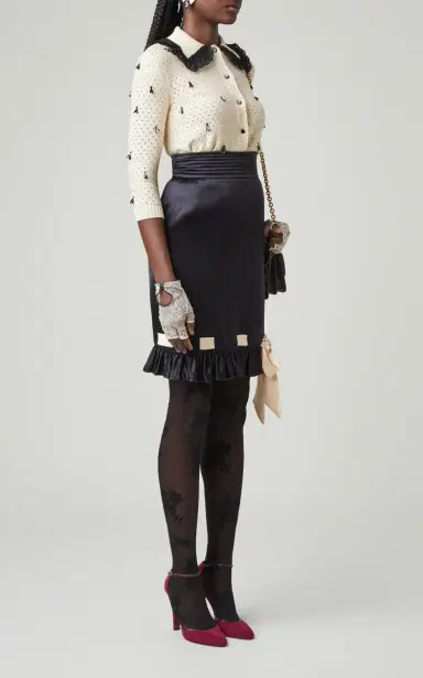 Valentino Garavani Frilled-Trim Duchess-Satin Skirt | Thumbnail 2 Valentino Garavani Frilled-Trim Duchess-Satin Skirt | Thumbnail 2