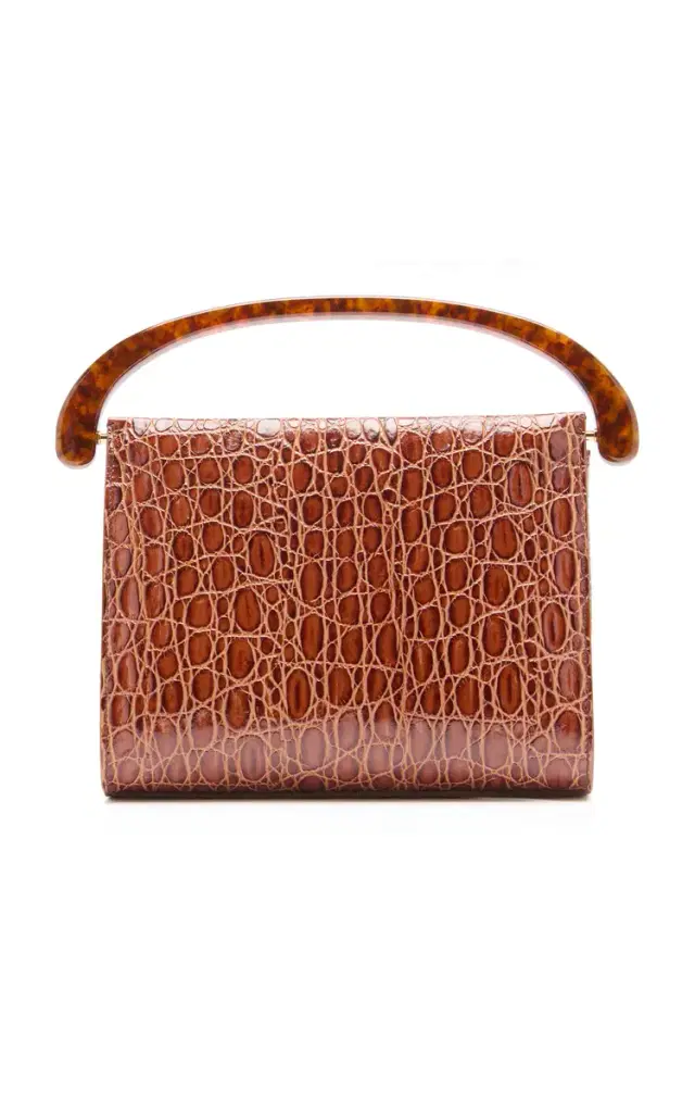 Croc-Embossed Leather Top Handle Bag