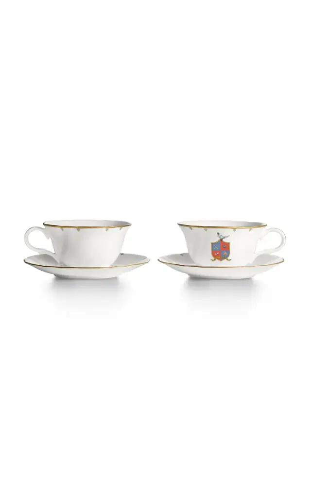 Crest Set-of-Two Bone China Tea Cup - White